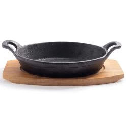 Gusta Gietijzeren Serveerpan Met Bamboe Houten Plank 27,5 Cm